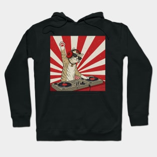 Cat acting as a DJ - wearing red over-ear headphones Hoodie